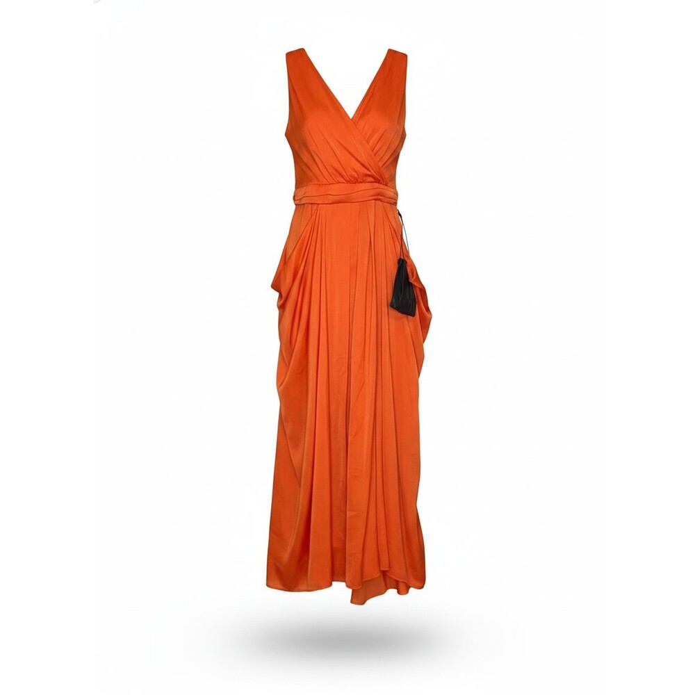 Annarita N Women's Coral Sleeveless V-Neck Maxi Dress Size 46 NWT